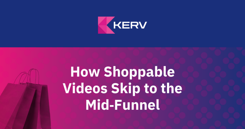 Shopping bags next to the words how shoppable videos skip to the mid-funnel