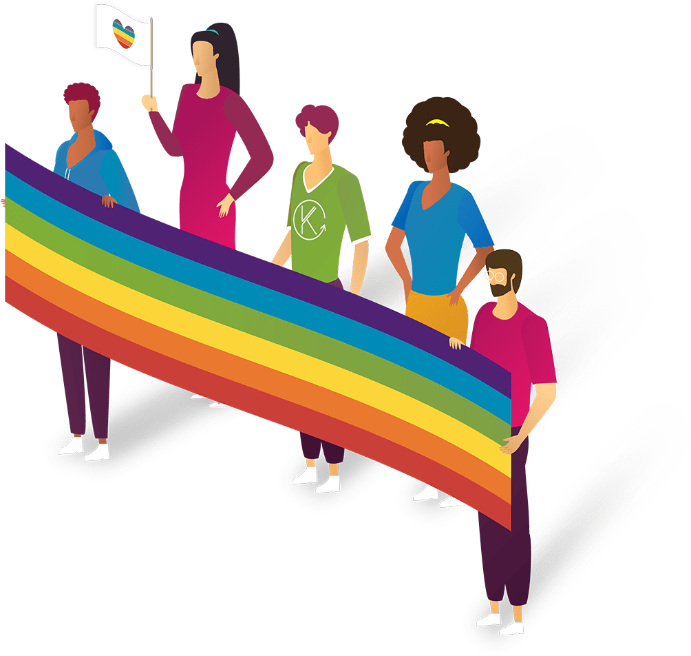 Vector of people holding a pride flag